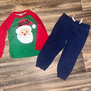 Festive Santa Top and Navy Pants Set